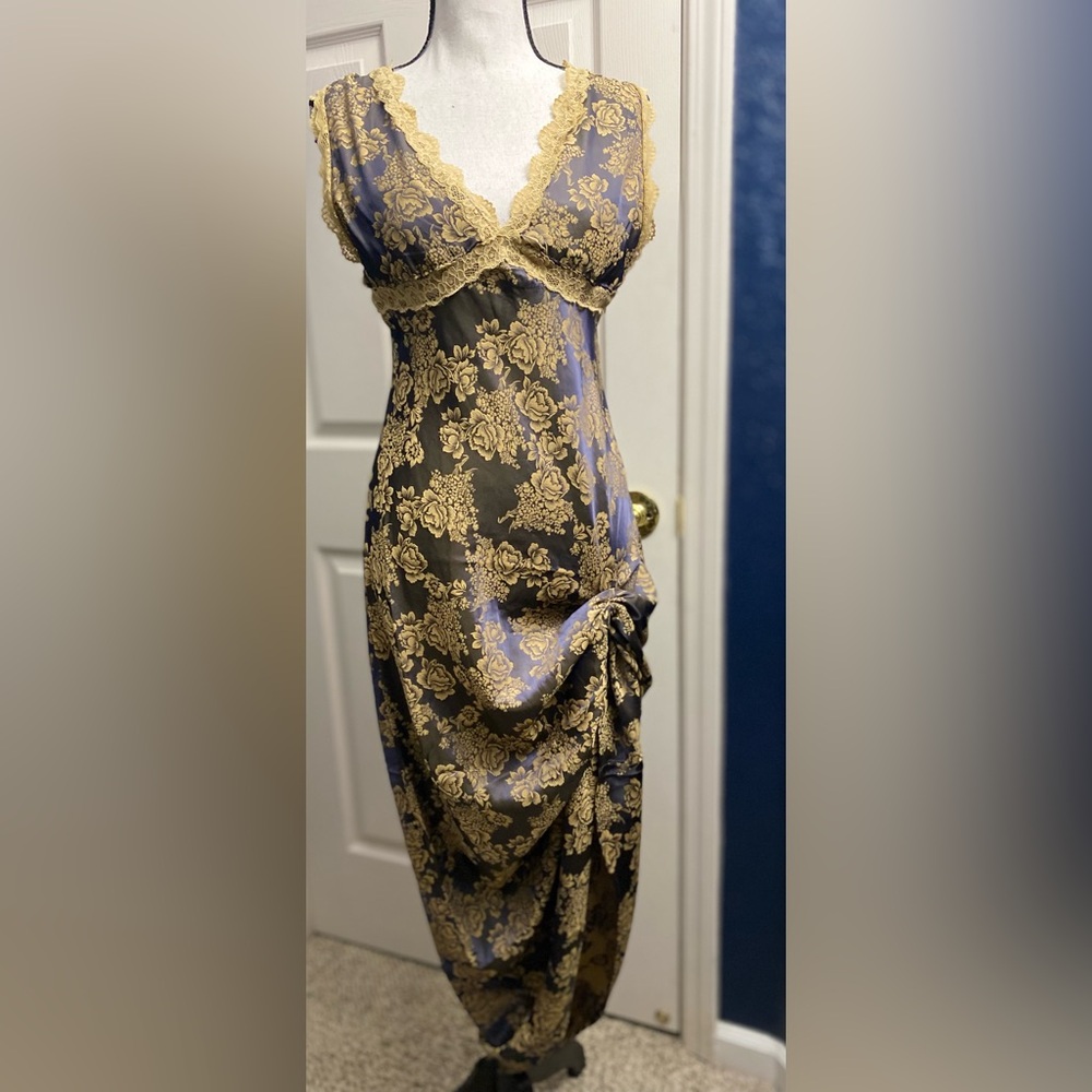 Sincerely Jules Navy and Gold Lace Maxi Dress
